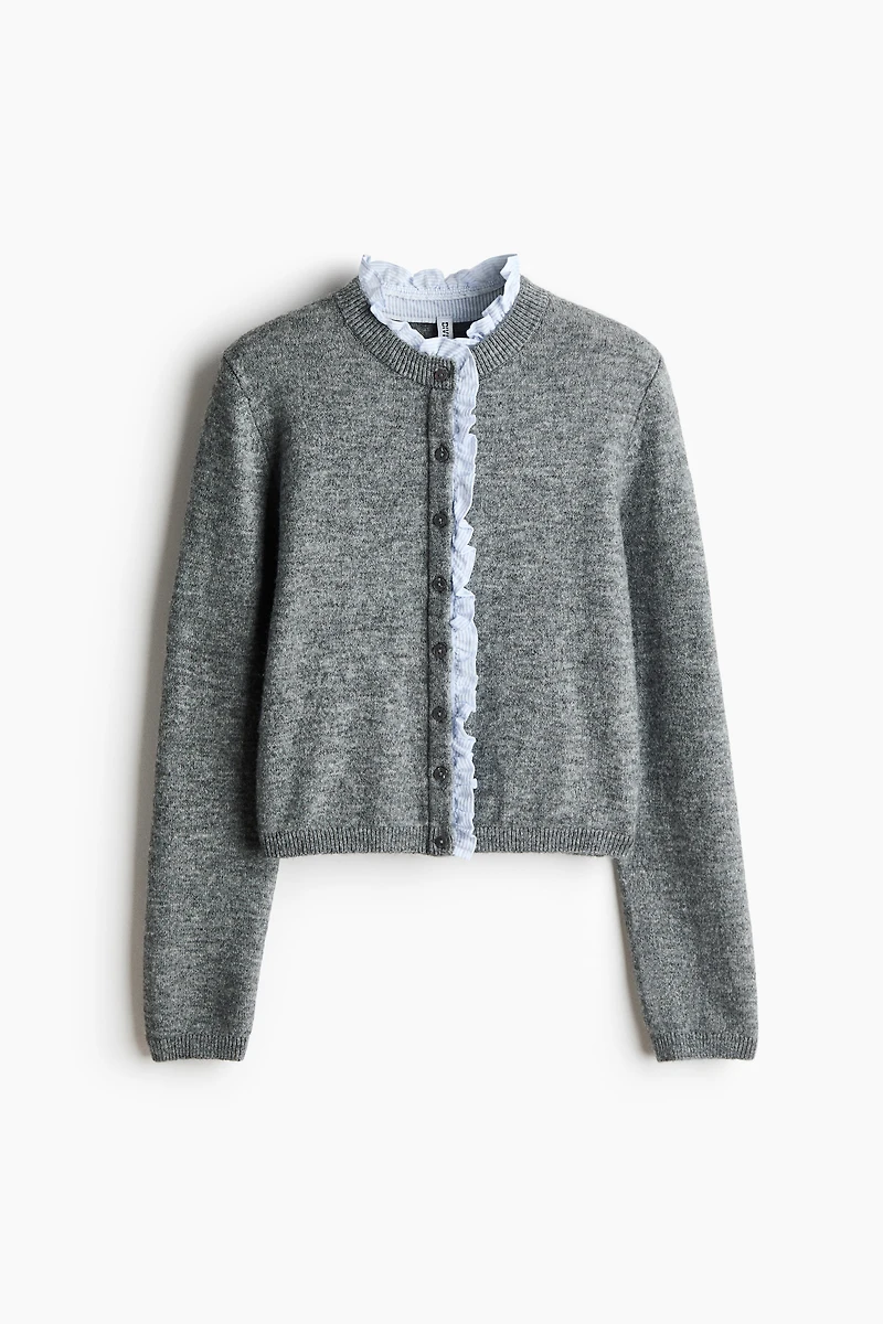 Ruffle-Trimmed Fine-Knit Cardigan