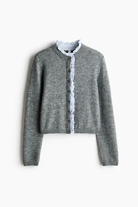 Ruffle-Trimmed Fine-Knit Cardigan