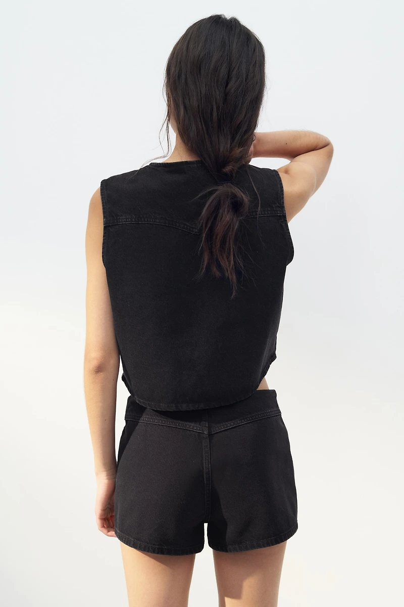 Eyelet-Embroidered Denim Shorts