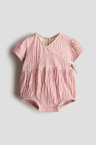 Cotton Romper Suit with Wrapover Detail