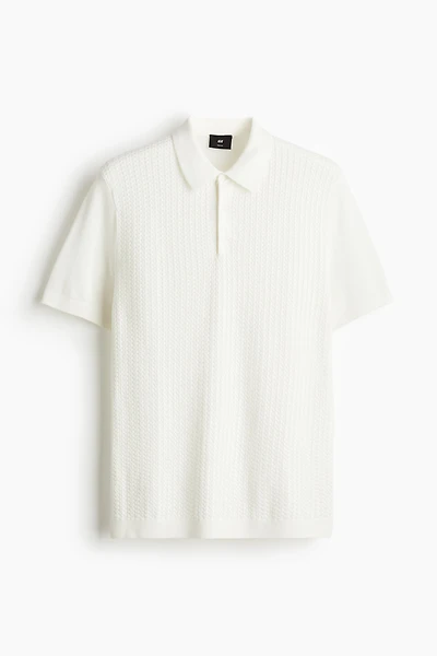 Slim-Fit Cable-Knit Polo Shirt