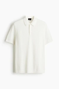 Slim-Fit Cable-Knit Polo Shirt