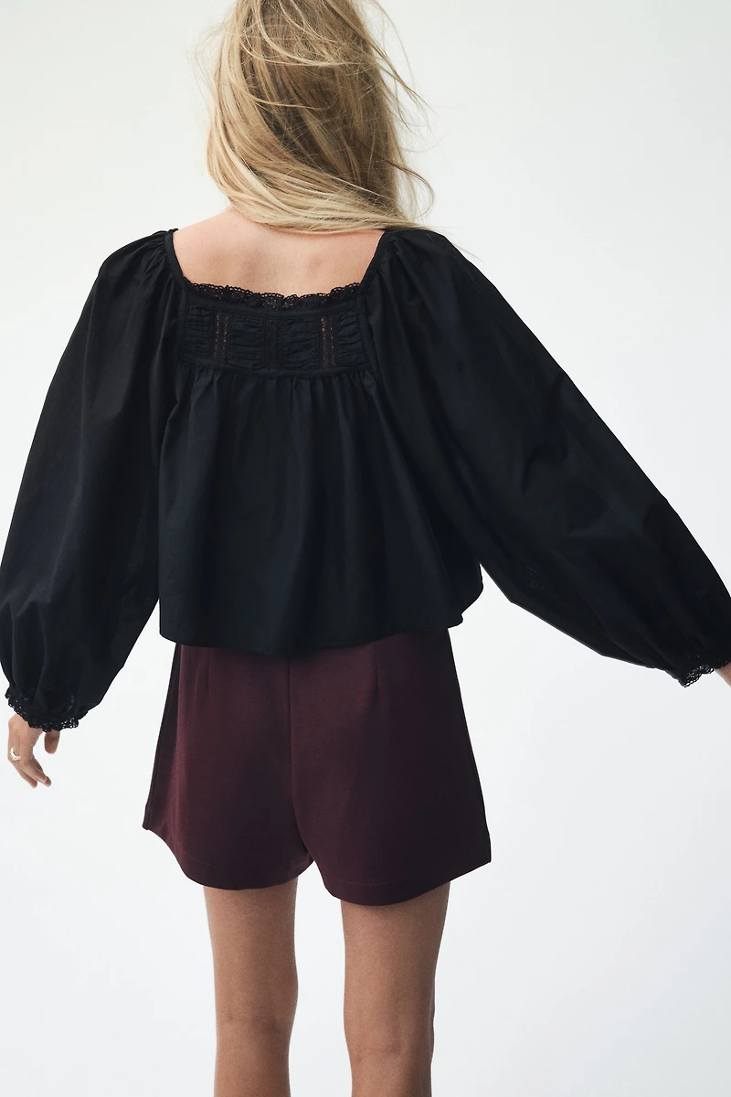 Lace-Trimmed Cotton Blouse