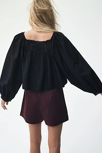 Lace-Trimmed Cotton Blouse