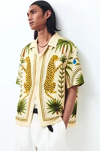 Chemise imprimée décontractée à col cubain