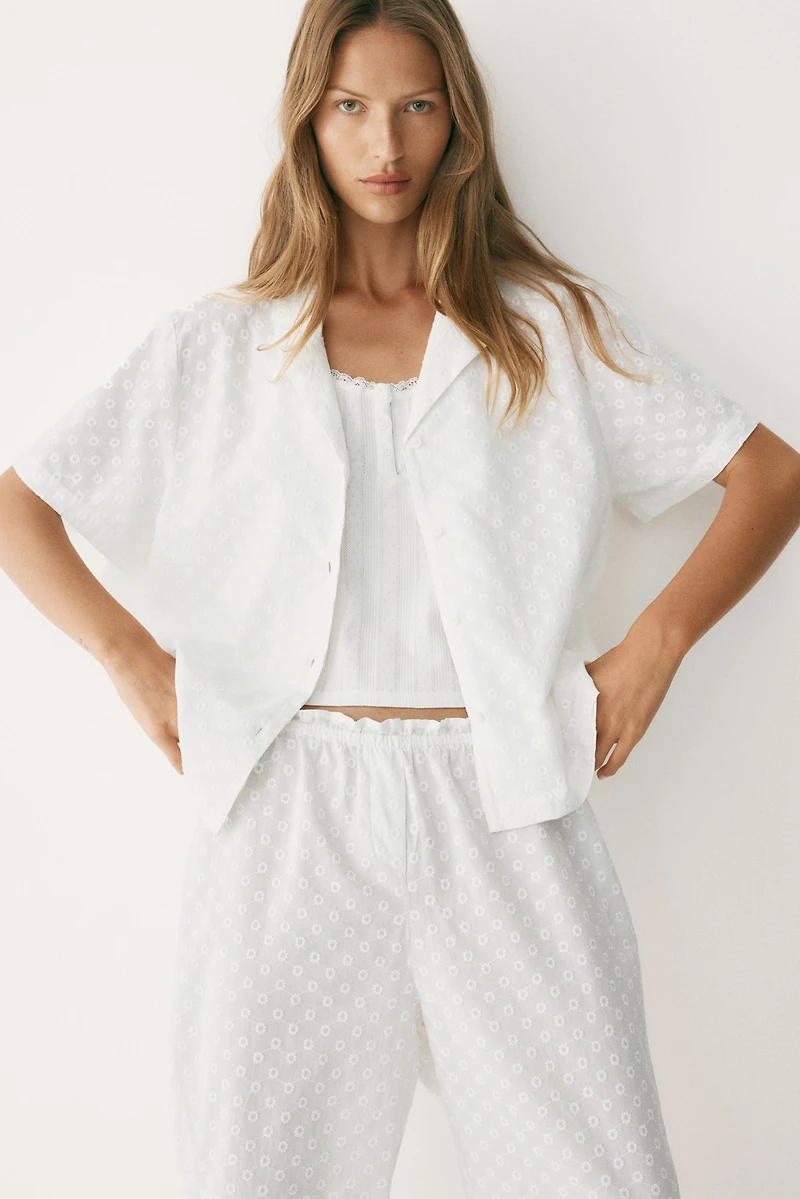 Embroidered Cotton Pajama Pants