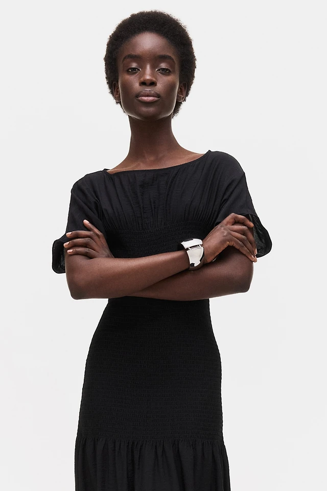 black mesh jersey dress Black fitted short bamboo jersey dress with openwork main image 0
