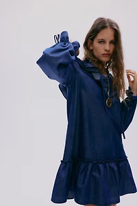 Ruffle-Trimmed Denim Dress
