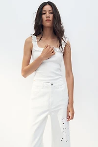 Pants with Eyelet Embroidery