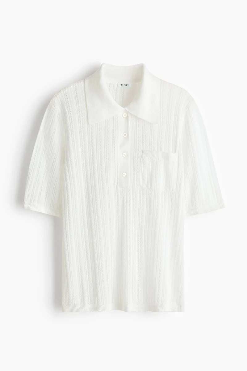 Pointelle-Knit Polo Shirt