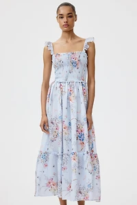 Ruffle-Trimmed Smocked-Bodice Dress