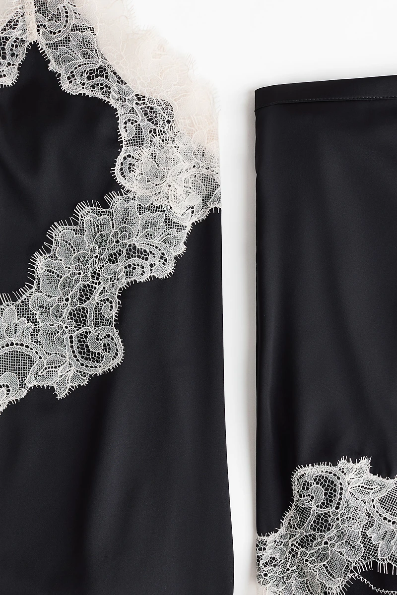 Lace-Trimmed Satin Pajamas