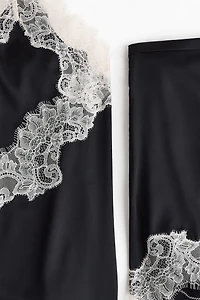 Lace-Trimmed Satin Pajamas
