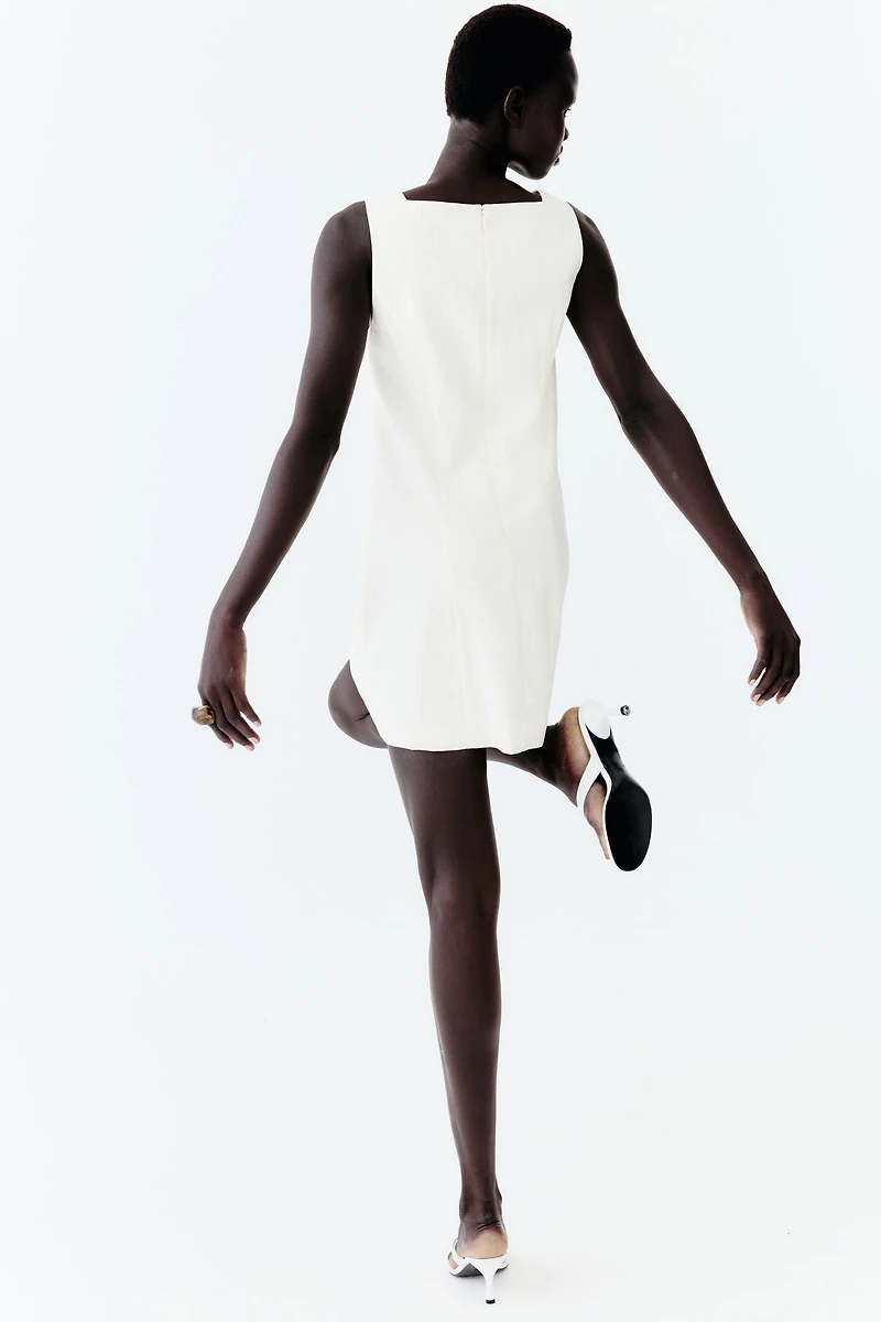 Square-Neck Twill Dress