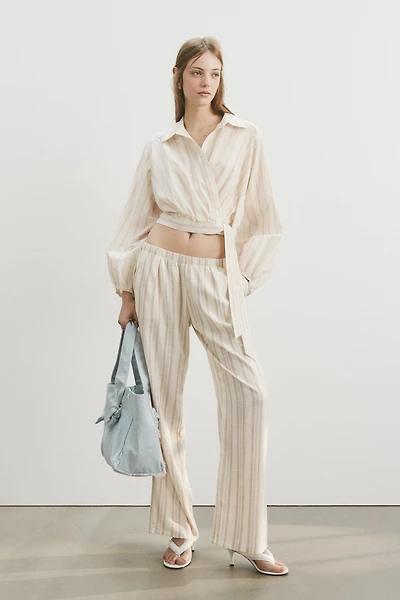 Wide-Leg Linen-Blend Pants