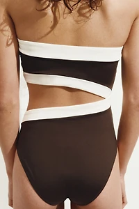 Padded-Cup Bandeau Swimsuit with Cutout