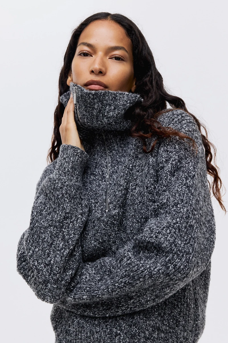 Rib-Knit Half-Zip Sweater