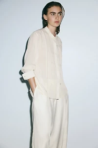 Button-Front Pintuck Blouse