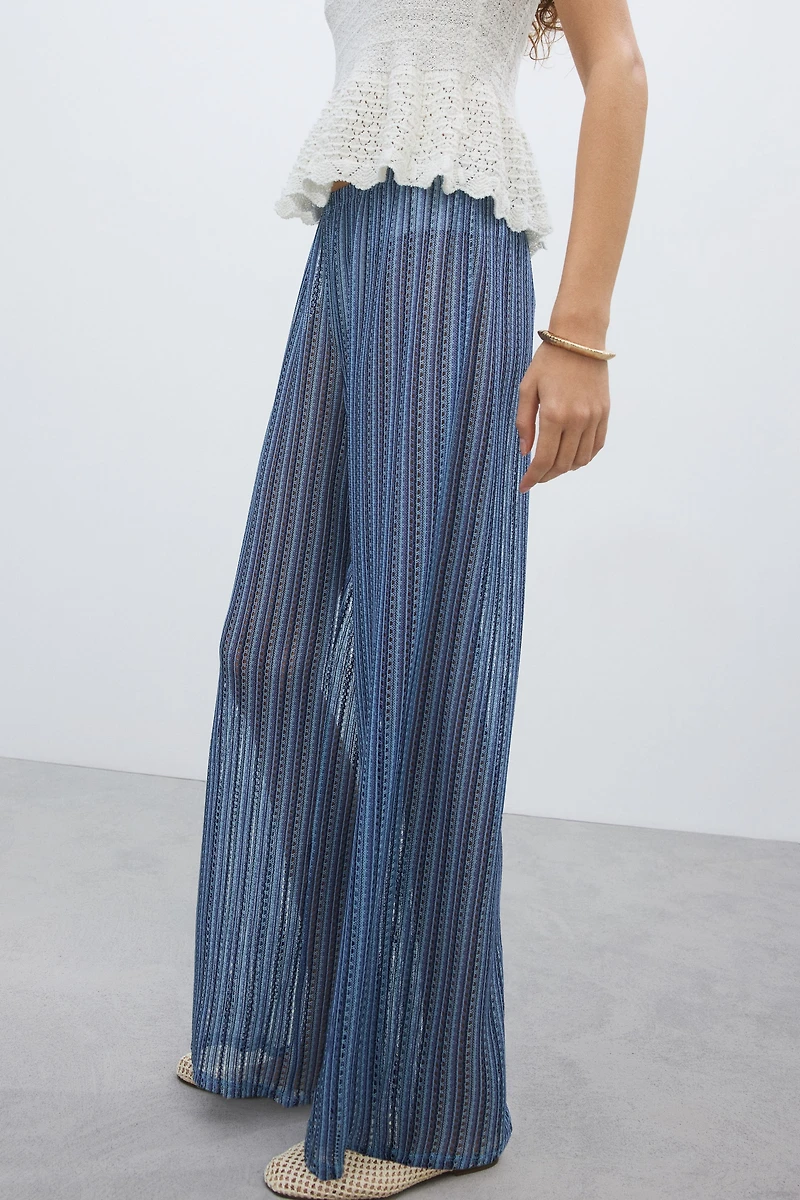 Wide-Leg Open-Knit Pants