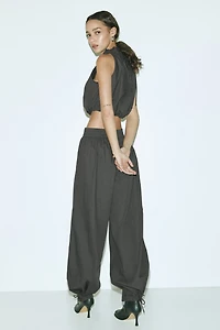 Balloon-Leg Poplin Pants