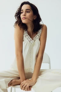 Lace-Trimmed Cotton Pajamas