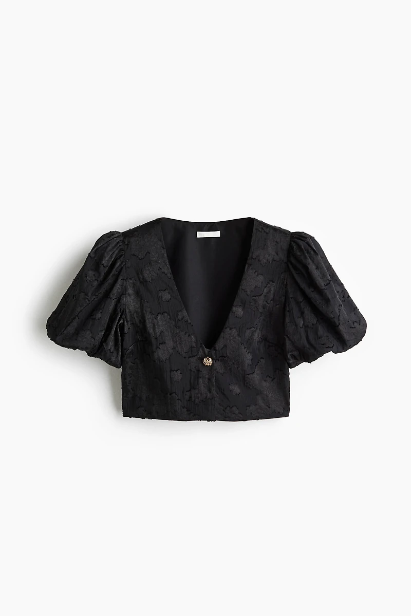 Cropped Jacquard-Weave Blouse