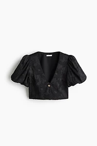 Cropped Jacquard-Weave Blouse