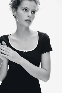 Overlocked-Trim Dress with Flared Skirt