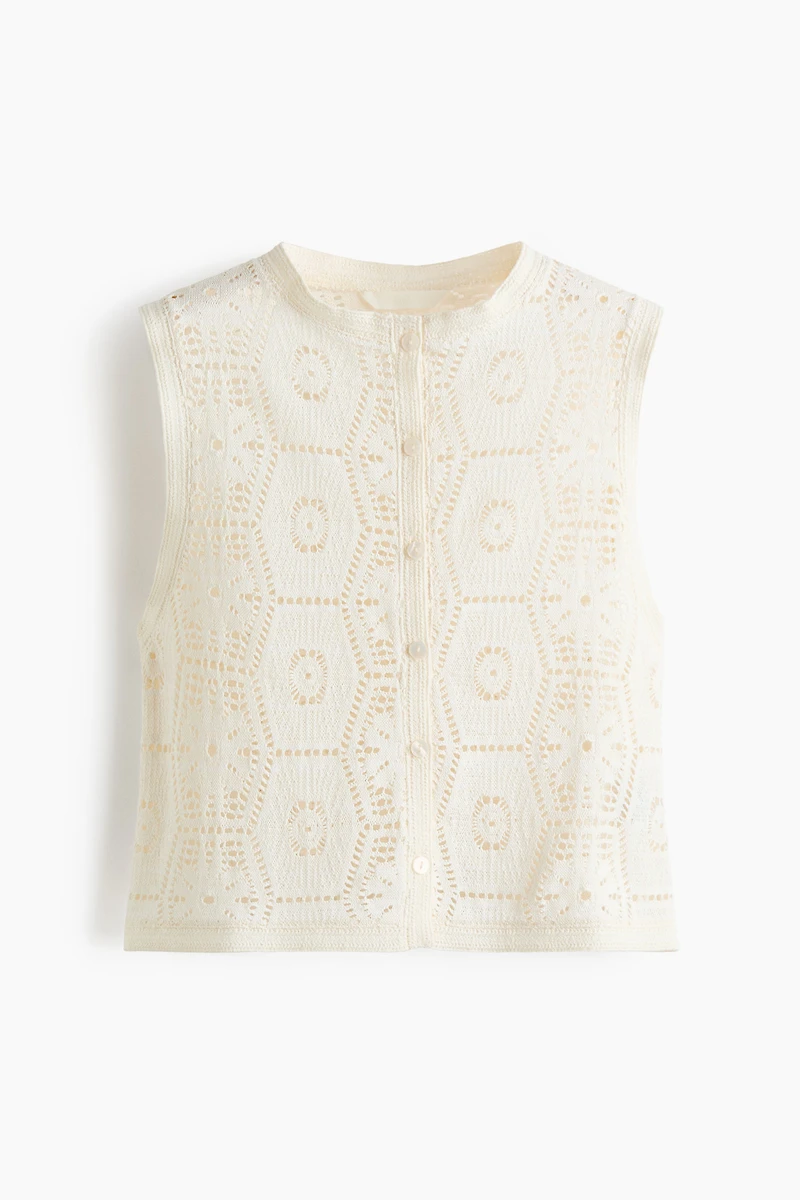 Crochet-Look Button-Front Top