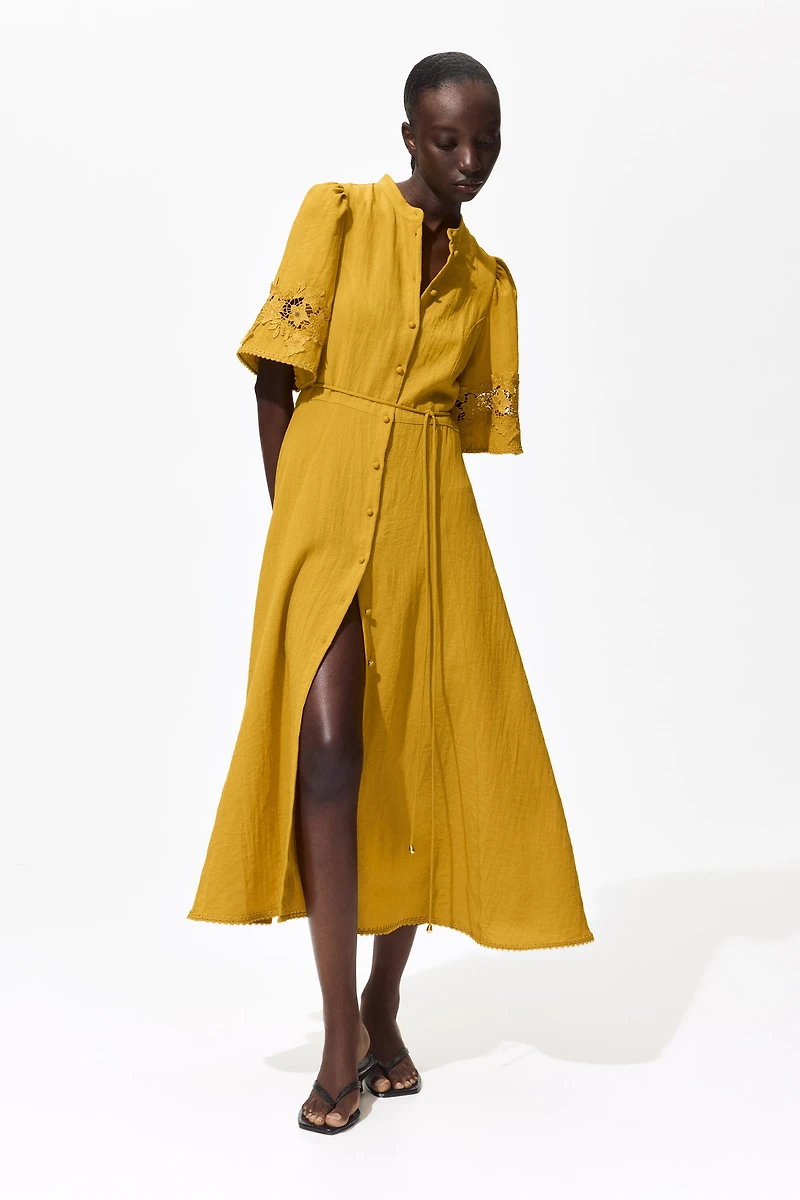 Crinkled Dress with Eyelet Embroidery