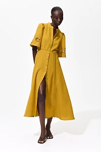 Crinkled Dress with Eyelet Embroidery