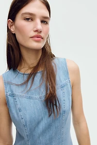 Flared-Skirt Denim Dress