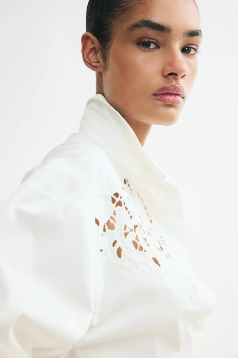 Oversized Shirt with Eyelet Embroidery