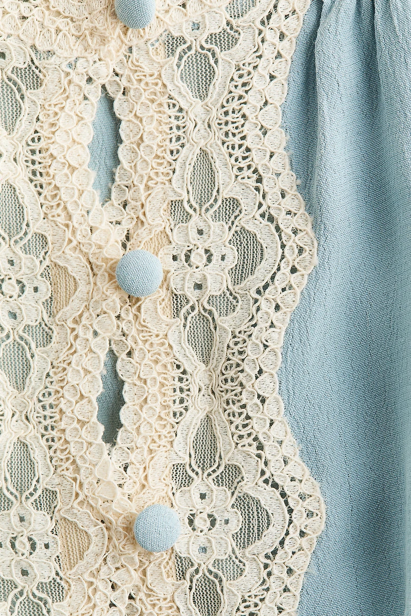 Lace-Trimmed Top with Tie Shoulder Straps