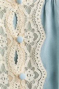 Lace-Trimmed Top with Tie Shoulder Straps
