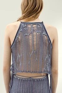Knit Top with Tie Shoulder Straps