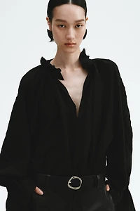 Linen-Blend Blouse with Embroidery