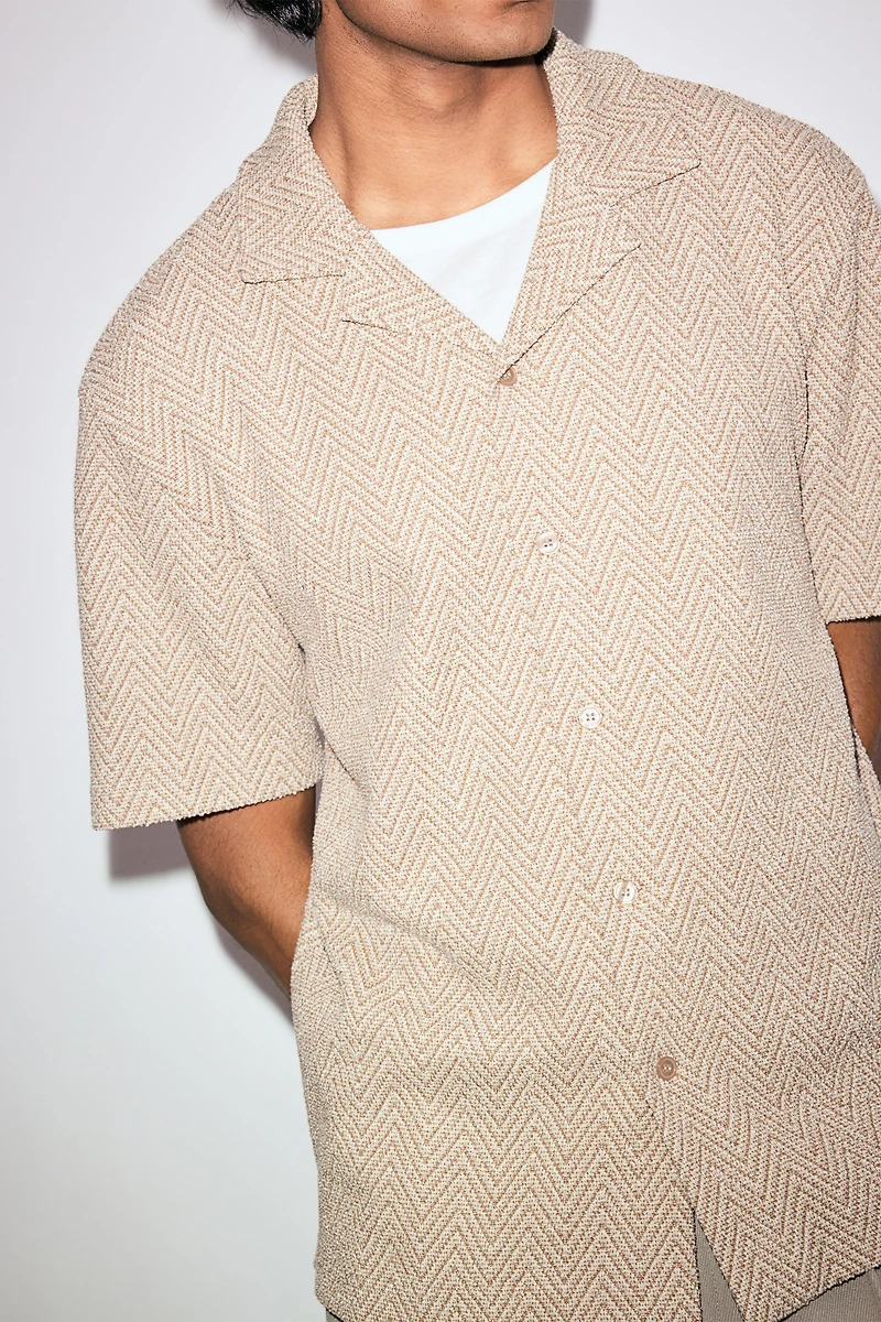 Regular Fit Herringbone-Weave Resort Shirt