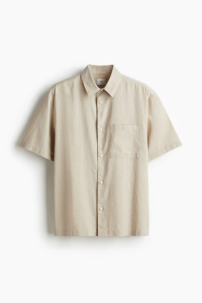 Regular Fit Short-Sleeved Linen-Blend Shirt