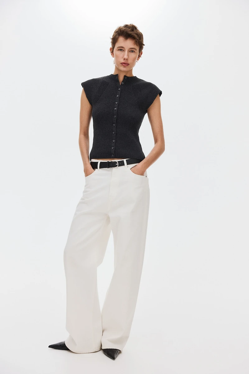 Short-Sleeved Rib-Knit Cardigan