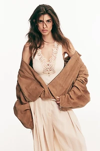 Lace-Trimmed Fine-Knit Top