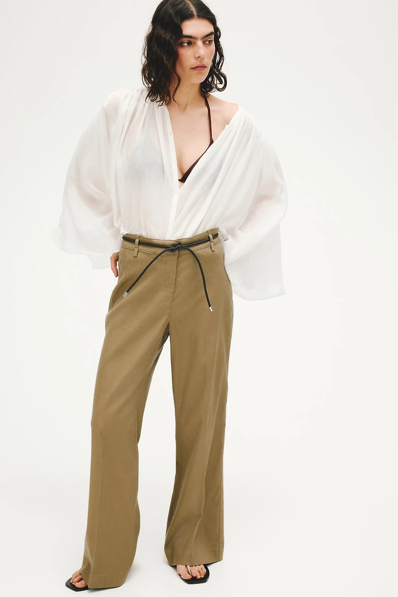 Linen-Blend Bootcut Pants