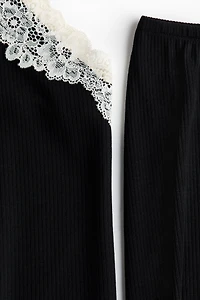 Lace-Trimmed Ribbed Pajamas