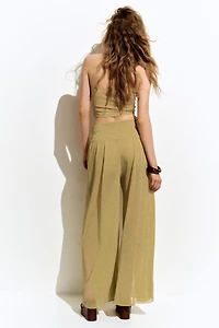 Glittery Smocked-Waist Pants