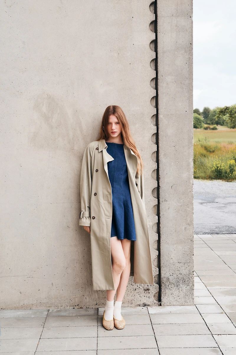 Flared-Skirt Denim Dress