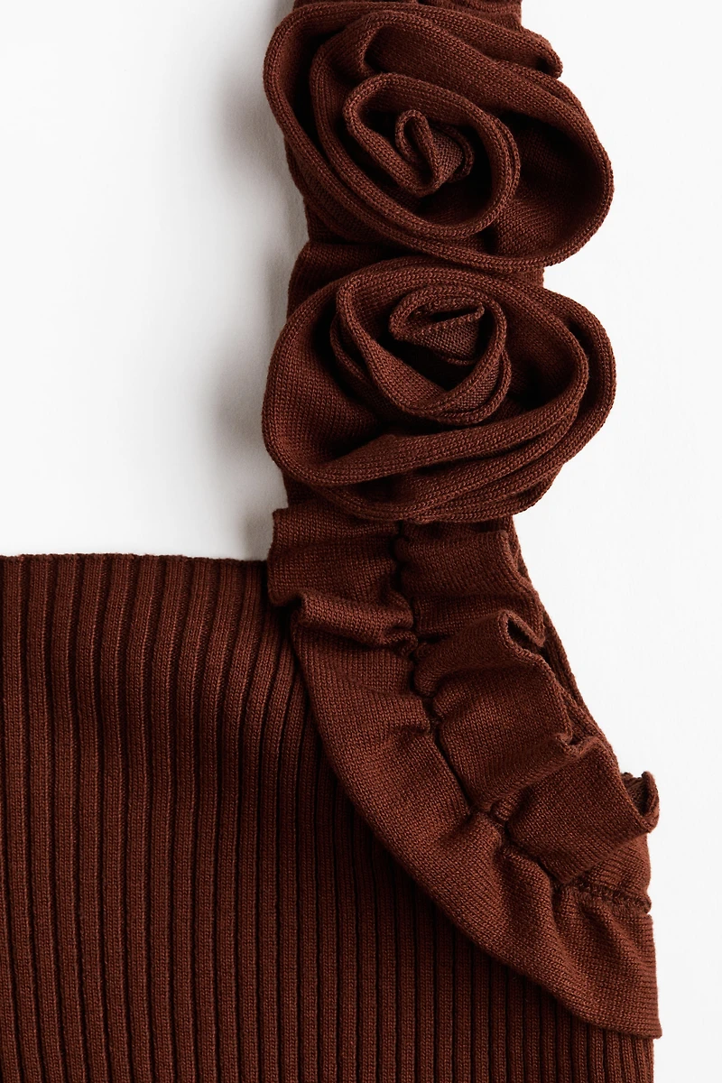 Rose-Appliquéd Rib-Knit Top