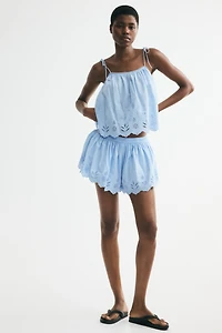 Eyelet-Embroidered Top with Tie Shoulder Straps