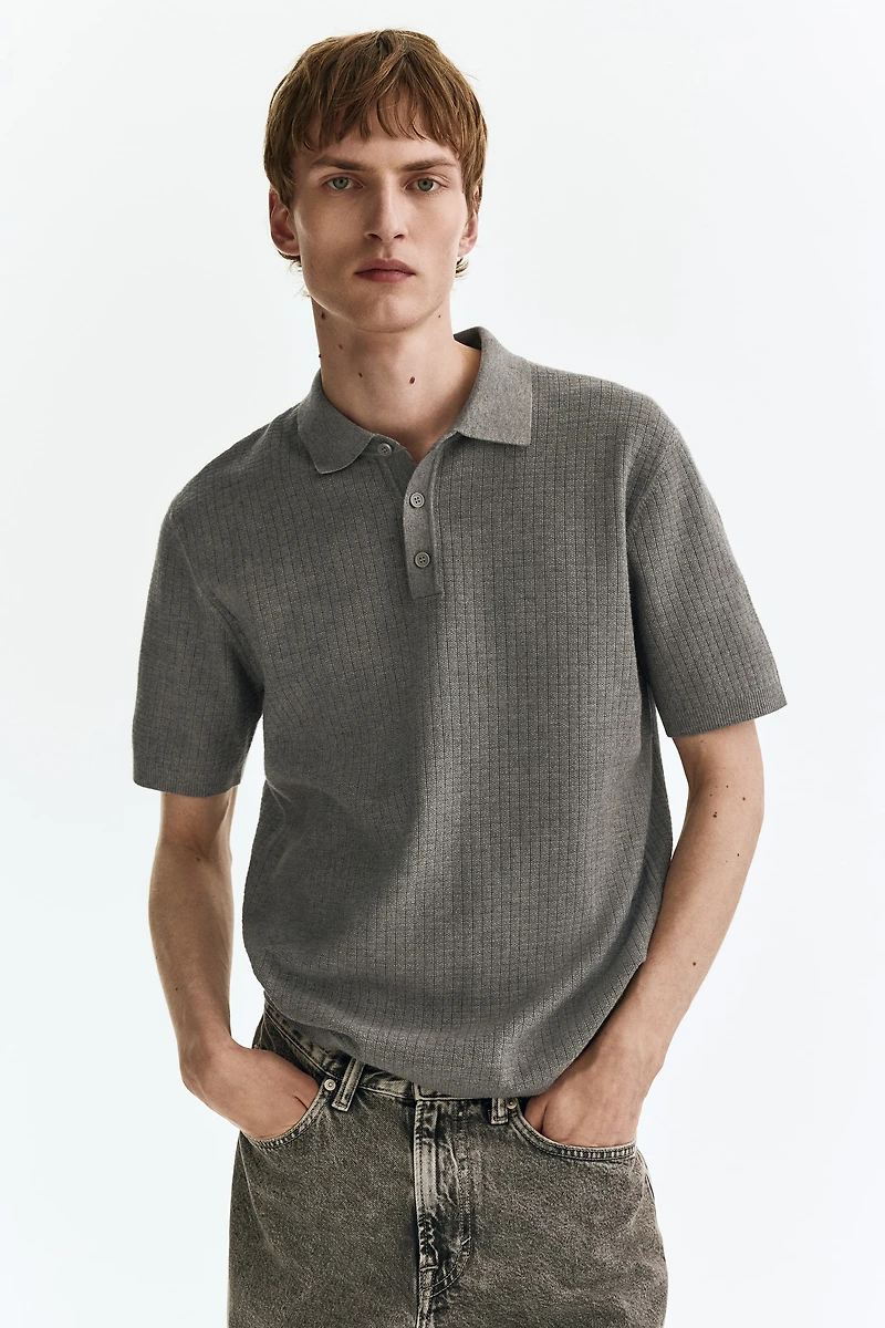 Regular Fit Textured-Knit Polo Shirt