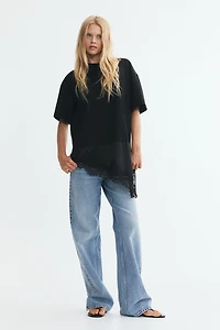 Lace-Trimmed Asymmetric T-Shirt