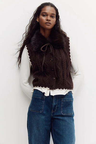 Cable-Knit Vest with Collar
